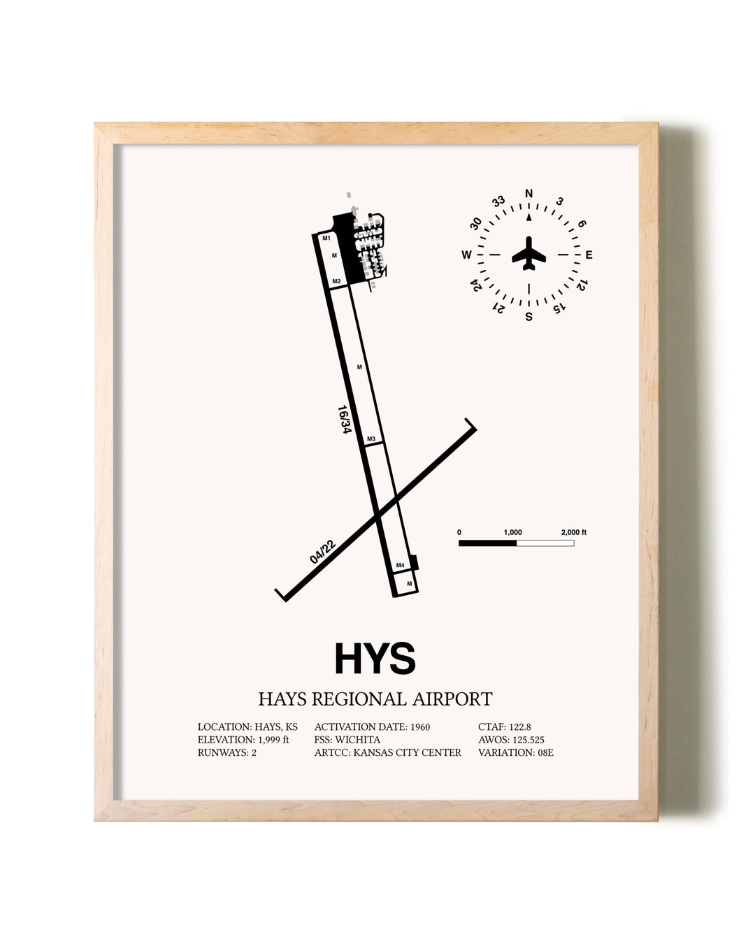 Hays Regional Airport framed wall art in white frame
