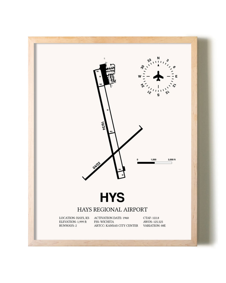 Hays Regional Airport framed wall art in white frame