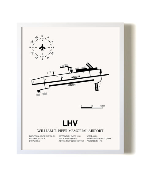 William T. Piper Memorial Airport airport map poster in oak frame