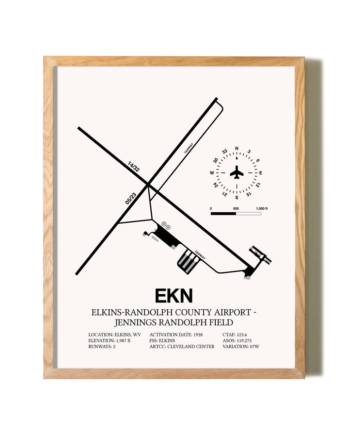 Elkins-Randolph County Airport-Jennings Randolph Field framed print in natural wood frame