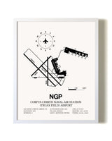 Corpus Christi Naval Air Station (Truax Field) Airport airport map poster in oak frame