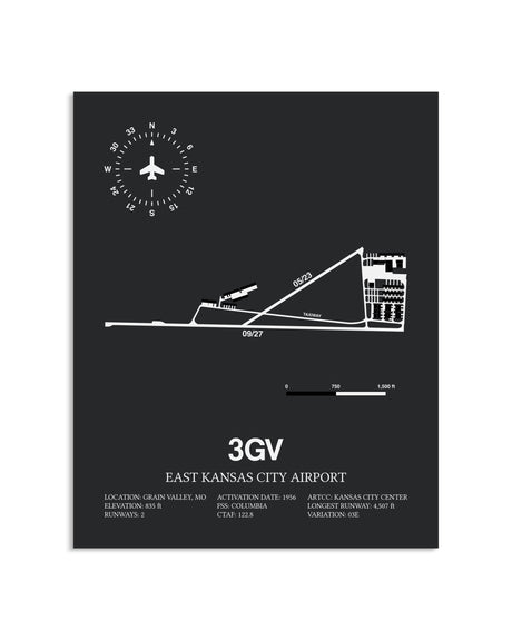 Gray Framed East Kansas City Airport layout wall art poster