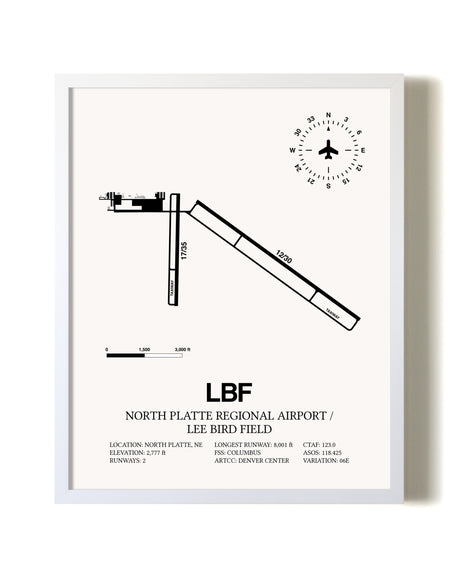 North Platte Regional Airport / Lee Bird Field airport map poster in oak frame