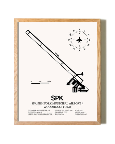 Spanish Fork Municipal Airport / Woodhouse Field framed print in natural wood frame