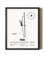 Framed Greater Portsmouth Regional Airport wall art poster in black frame