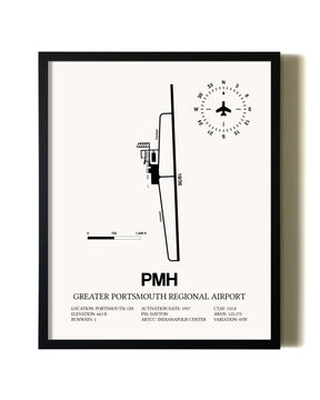 Framed Greater Portsmouth Regional Airport wall art poster in black frame