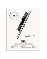 Gray Glendale Regional Airport framed poster displayed in an airplane hangar