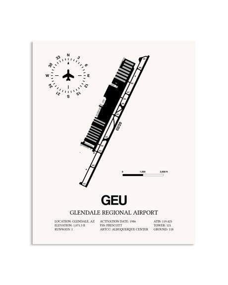 Gray Glendale Regional Airport framed poster displayed in an airplane hangar