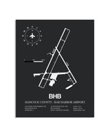 Gray Framed Hancock County / Bar Harbor Airport layout wall art poster
