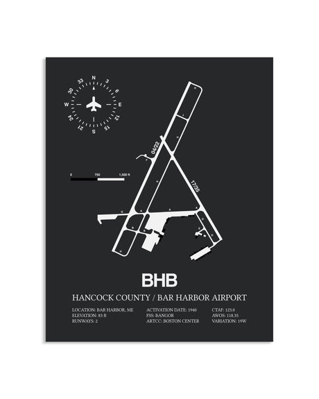 Gray Framed Hancock County / Bar Harbor Airport layout wall art poster