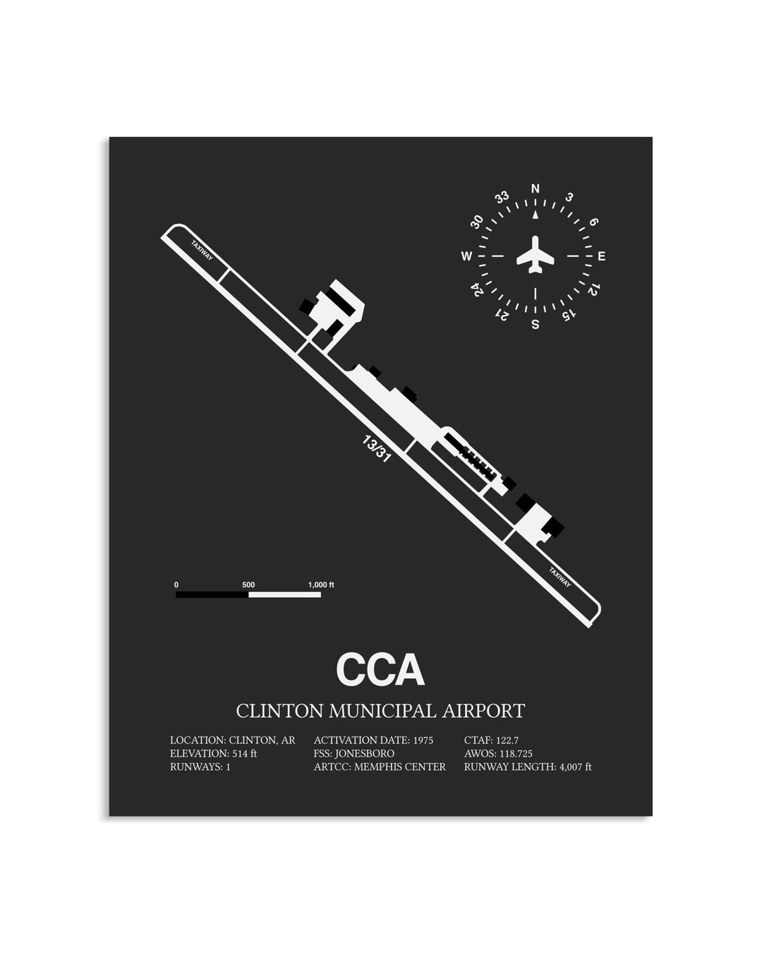 Gray Framed Clinton Municipal Airport layout wall art poster