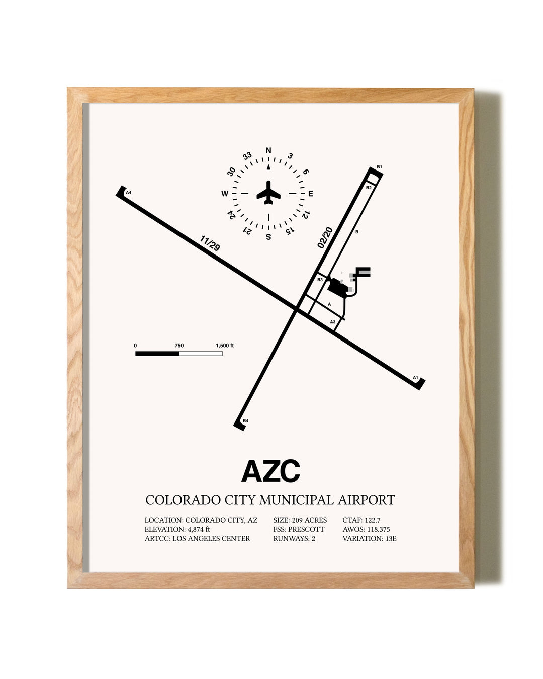 Colorado City Municipal Airport framed print in natural wood frame