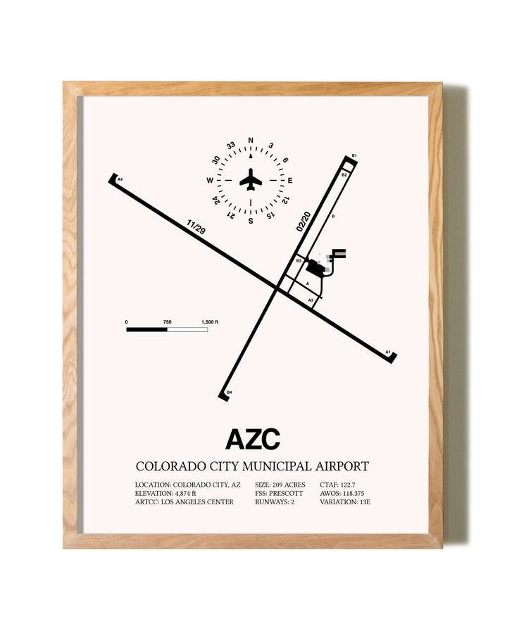 Colorado City Municipal Airport framed print in natural wood frame