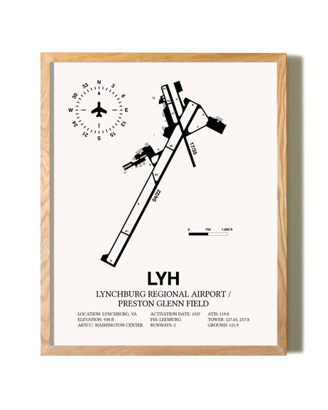 Lynchburg Regional Airport / Preston Glenn Field framed print in natural wood frame