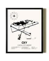 Framed Capital City Airport wall art poster in black frame