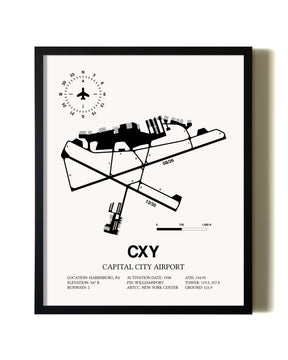 Framed Capital City Airport wall art poster in black frame