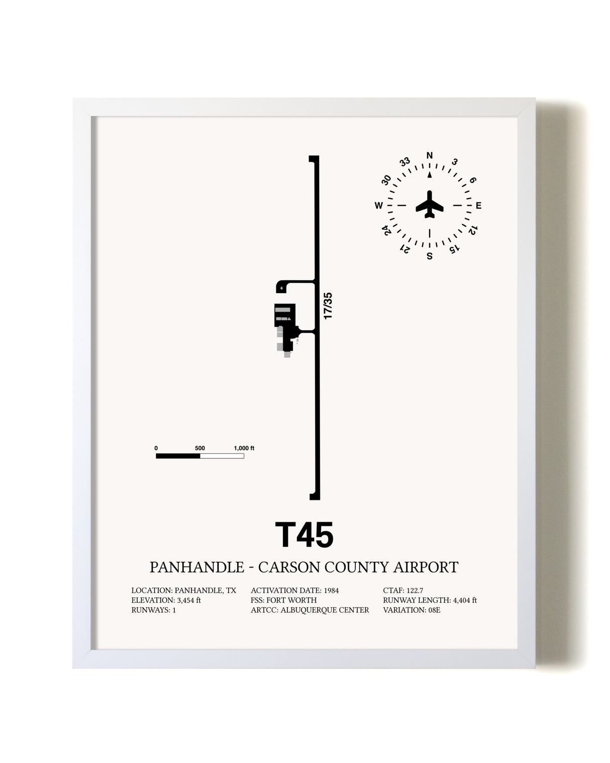 Panhandle-Carson County Airport airport map poster in oak frame