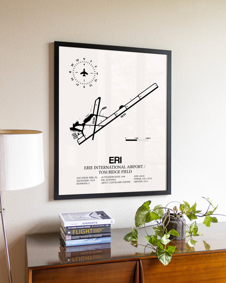 Erie International Airport / Tom Ridge Field aviation wall décor in black wood frame