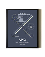Blue and Cream Framed Venice Municipal Airport layout wall art poster