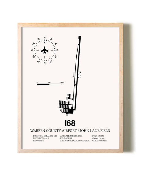 Warren County Airport / John Lane Field framed wall art in white frame