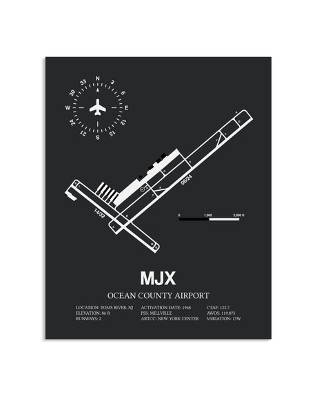 Gray Framed Ocean County Airport layout wall art poster
