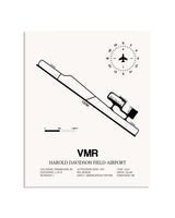 Gray Harold Davidson Field Airport framed poster displayed in an airplane hangar