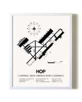 Campbell Army Airfield (Fort Campbell) airport map poster in oak frame