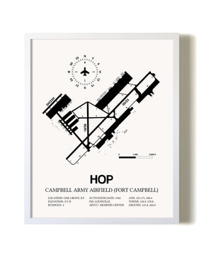 Campbell Army Airfield (Fort Campbell) airport map poster in oak frame
