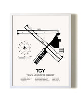 Tracy Municipal Airport airport map poster in oak frame