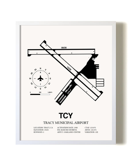 Tracy Municipal Airport airport map poster in oak frame