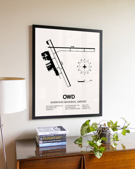 Norwood Memorial Airport aviation wall décor in black wood frame