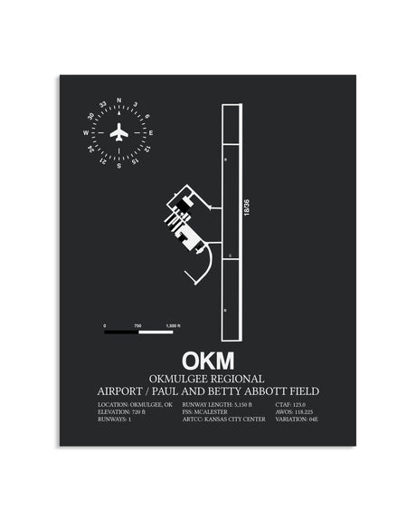 Gray Framed Okmulgee Regional Airport / Paul And Betty Abbott Field layout wall art poster