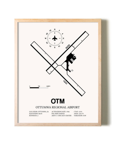 Ottumwa Regional Airport framed wall art in white frame