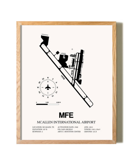McAllen International Airport framed print in natural wood frame