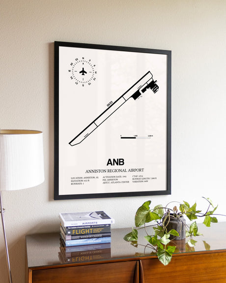 Anniston Regional Airport aviation wall décor in black wood frame