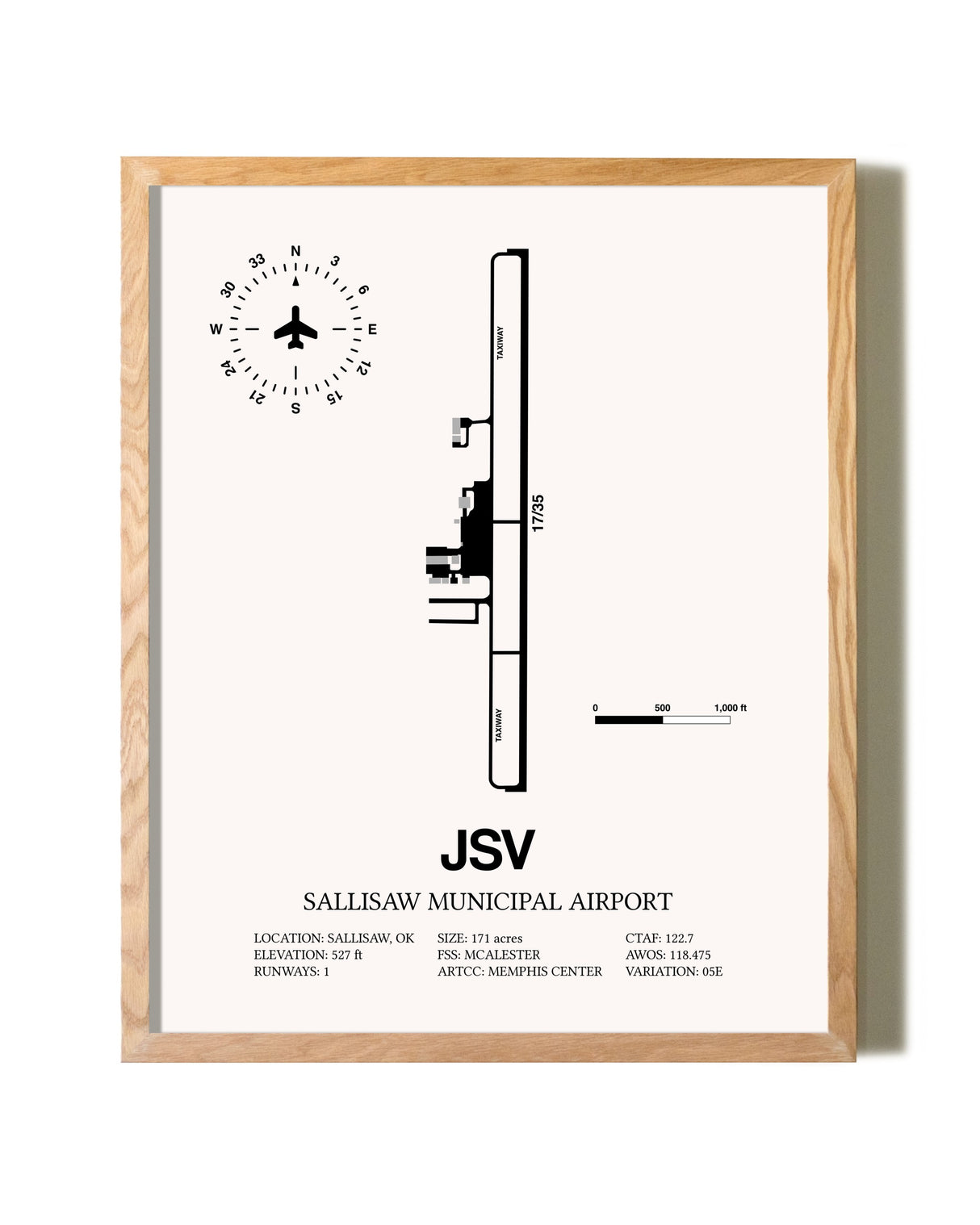 Sallisaw Municipal Airport framed print in natural wood frame