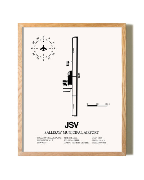 Sallisaw Municipal Airport framed print in natural wood frame