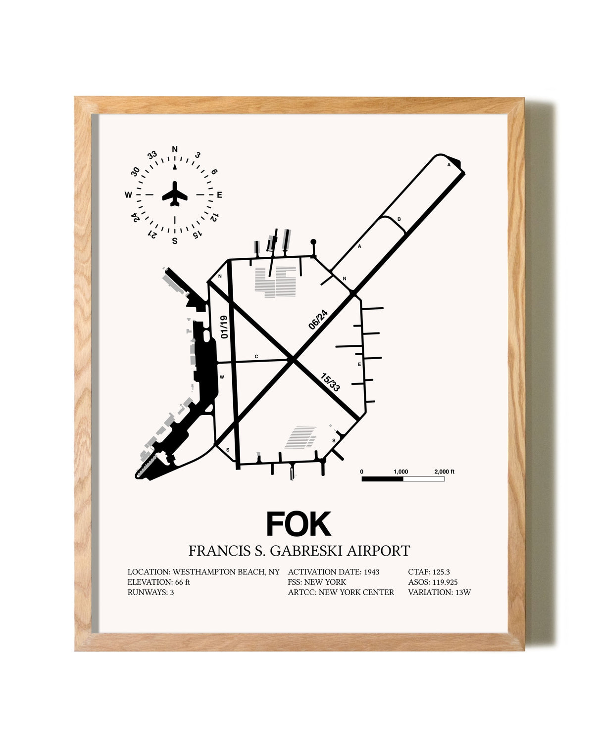 Francis S. Gabreski Airport framed print in natural wood frame