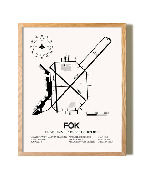 Francis S. Gabreski Airport framed print in natural wood frame