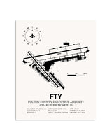 Gray Fulton County Executive Airport / Charlie Brown Field framed poster displayed in an airplane hangar