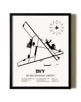 Framed Beverly Regional Airport wall art poster in black frame
