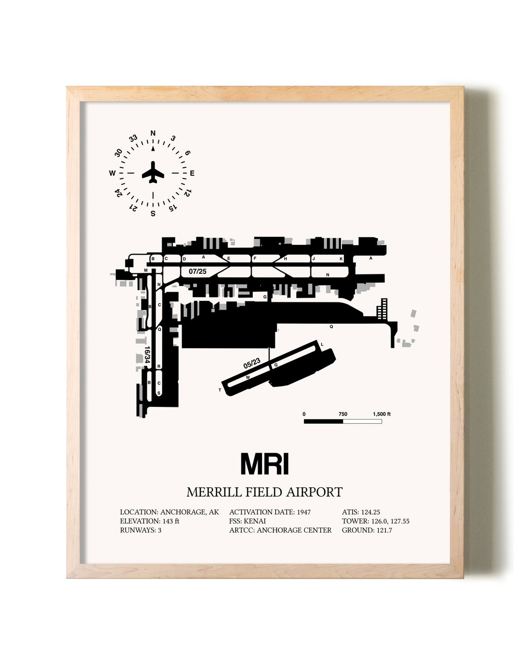 Merrill Field Airport framed wall art in white frame