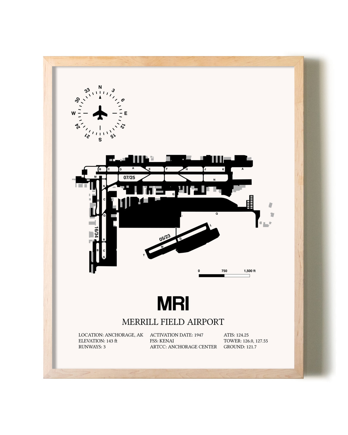 Merrill Field Airport framed wall art in white frame