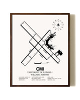 University of Illinois / Willard Airport aviation print in walnut frame