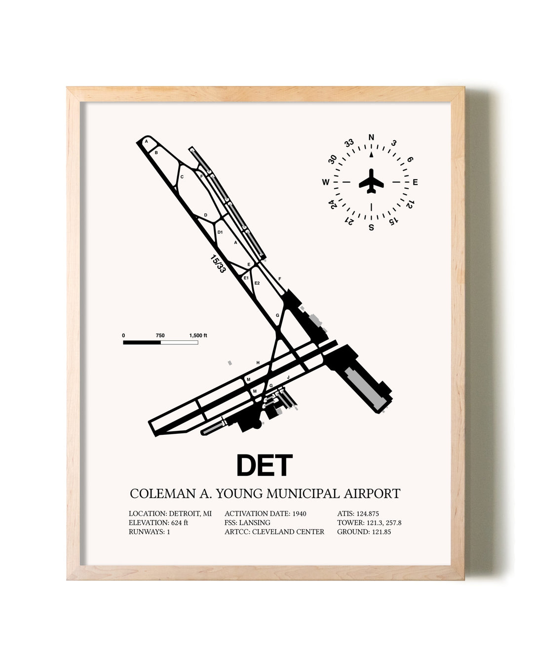 Coleman A. Young Municipal Airport framed wall art in white frame