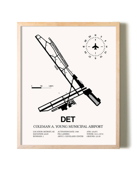 Coleman A. Young Municipal Airport framed wall art in white frame