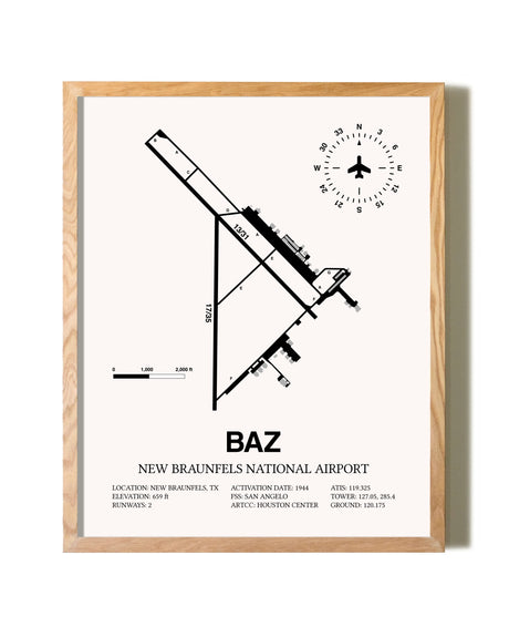 New Braunfels National Airport framed print in natural wood frame