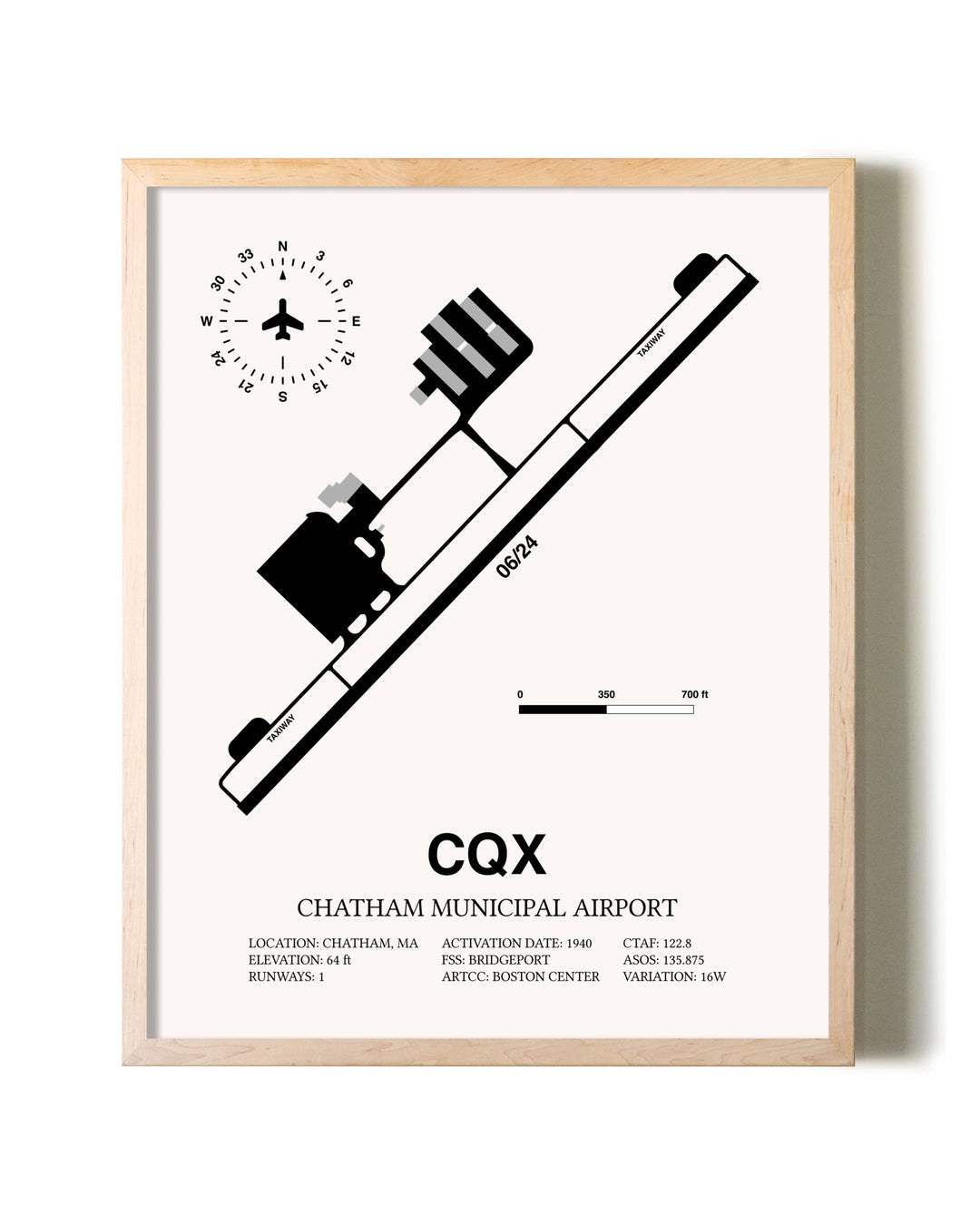 Chatham Municipal Airport framed wall art in white frame