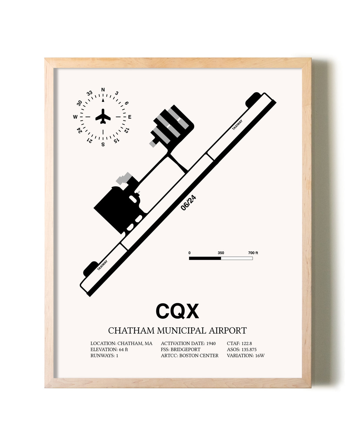 Chatham Municipal Airport framed wall art in white frame