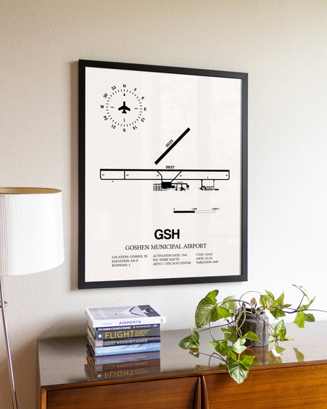 Goshen Municipal Airport aviation wall décor in black wood frame